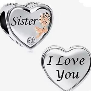 🌻 S925 Sterling Silver Heart-Shaped SISTER Charm with Engraving